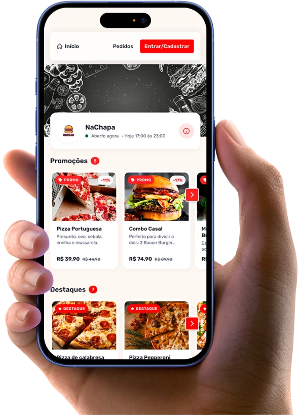 Cliente pedindo pelo cardápio digital GosteiDaqui no celular